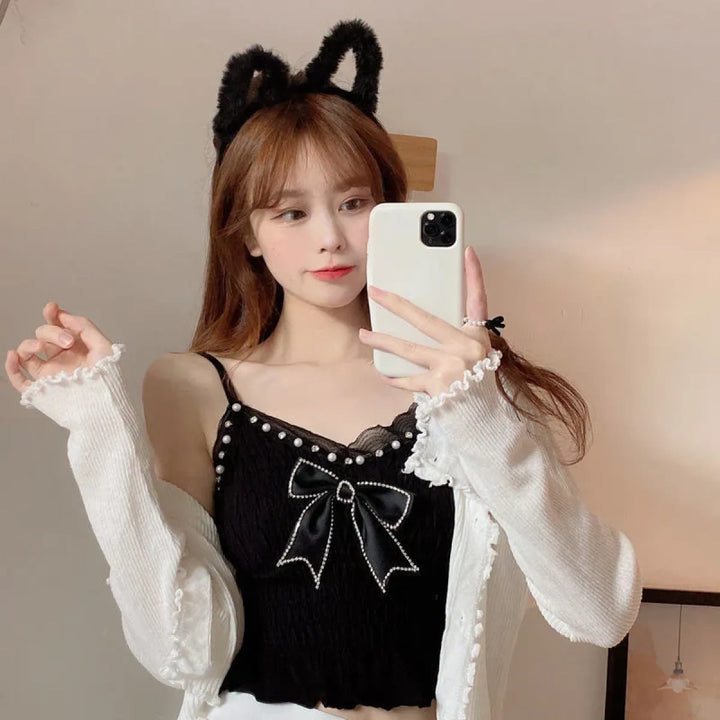 Harajuku Lace Bow Crop Top