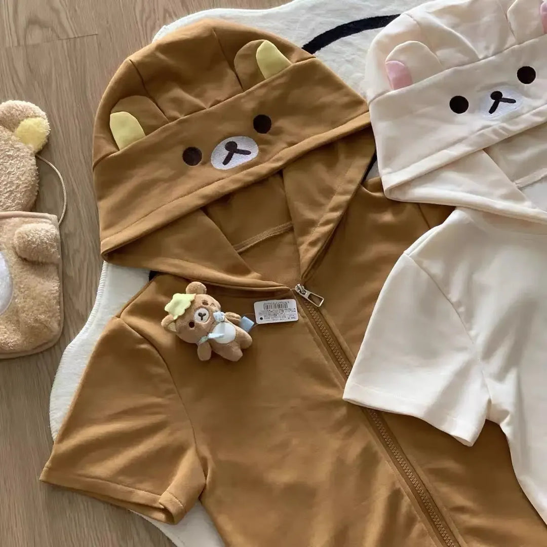 Kawaii Bear Hoodie - Harajuku Y2K Zipper Sweatshirt for Women