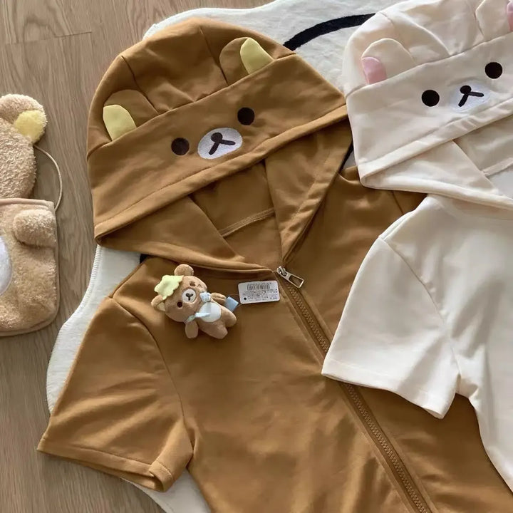 Kawaii Bear Hoodie - Harajuku Y2K Zipper Sweatshirt for Women
