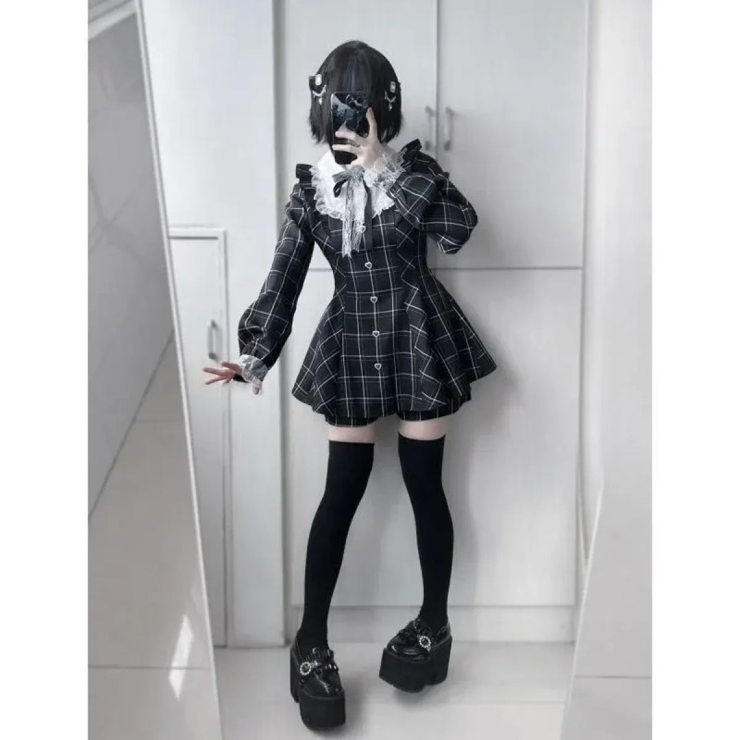 Lolita Plaid Lace Trim Dress