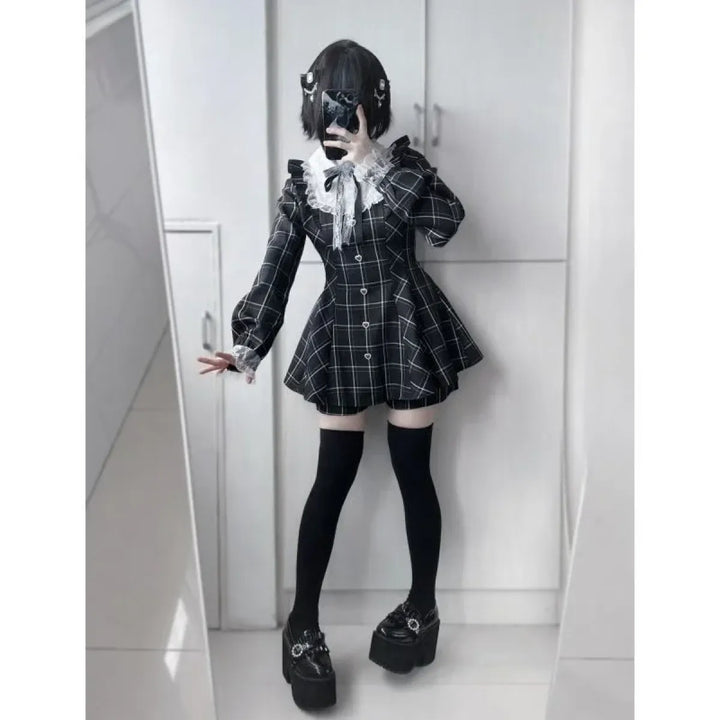 Lolita Plaid Lace Trim Dress