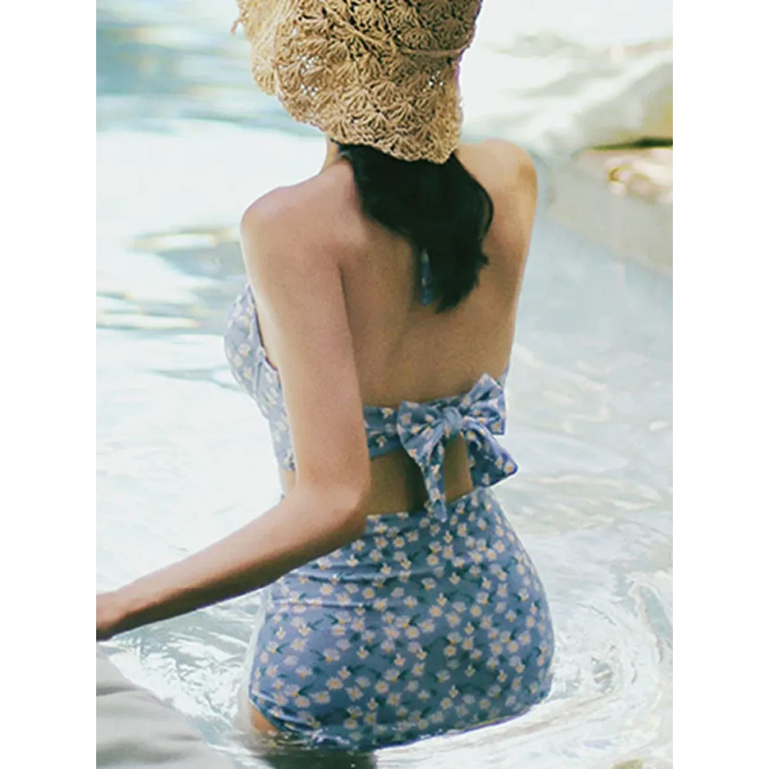 High Waist Bikini Set – Vintage Print Summer Swimwear