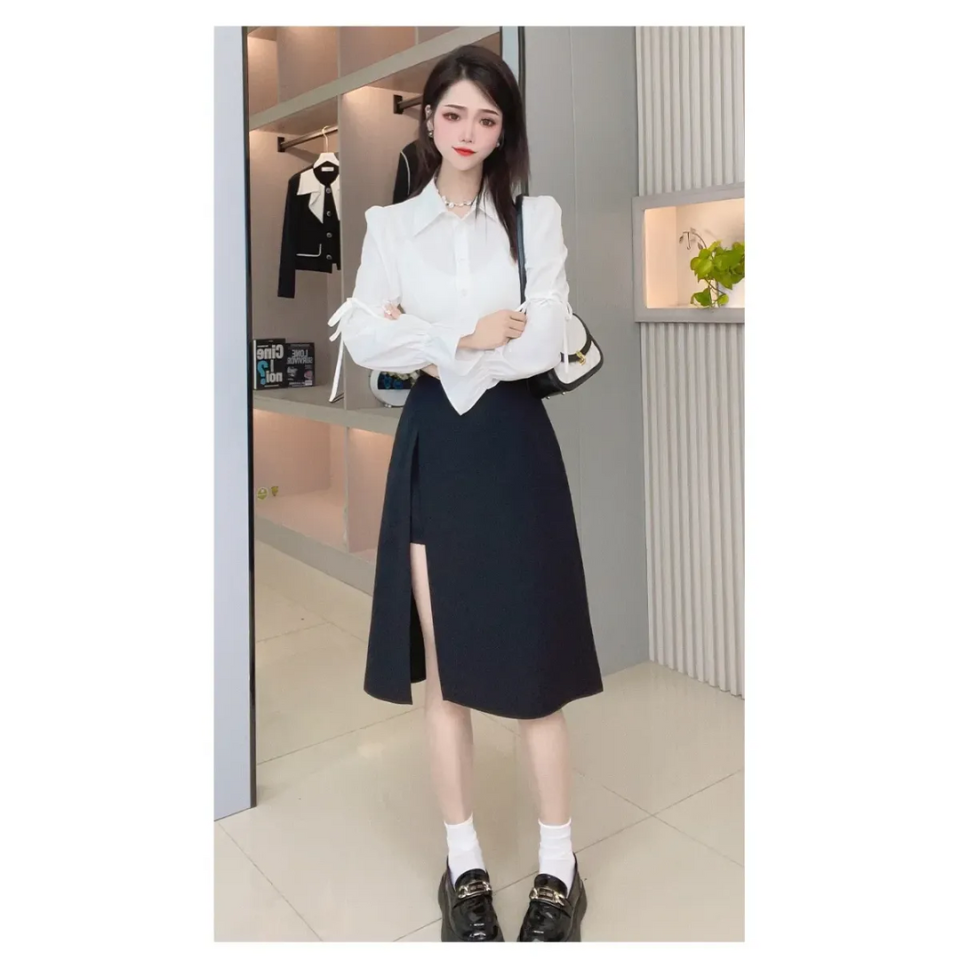 High Waist Harajuku Split Skirt – A-Line Irregular Mid-Length Skirt
