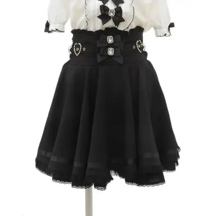 High Waist Lolita Skirt – Lace Trim & Bow Detail