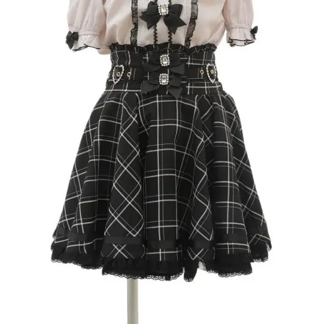 High Waist Lolita Skirt – Lace Trim & Bow Detail