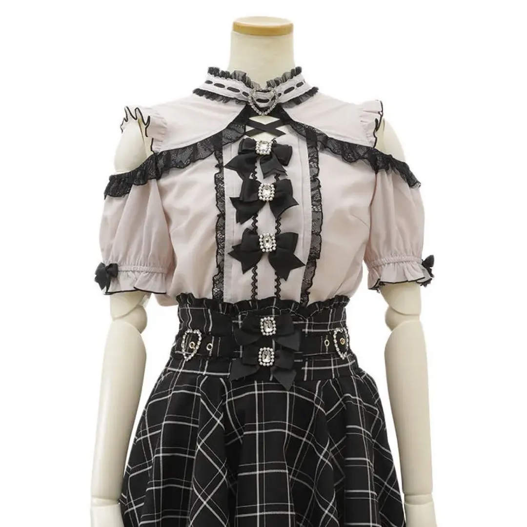 High Waist Lolita Skirt – Lace Trim & Bow Detail