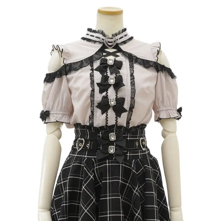 High Waist Lolita Skirt – Lace Trim & Bow Detail