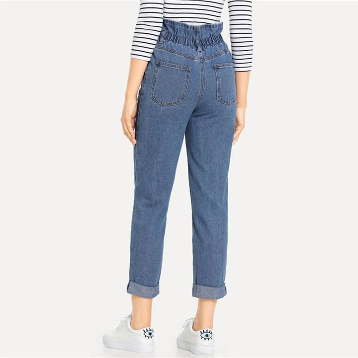 Women's High Waist Rolled Jeans