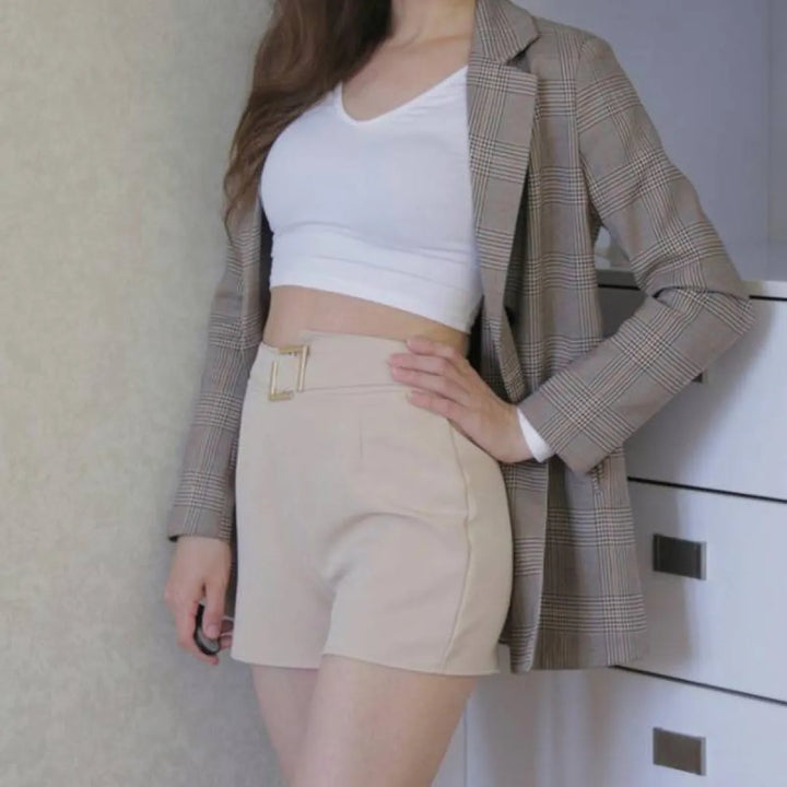 Solid High Waist Shorts