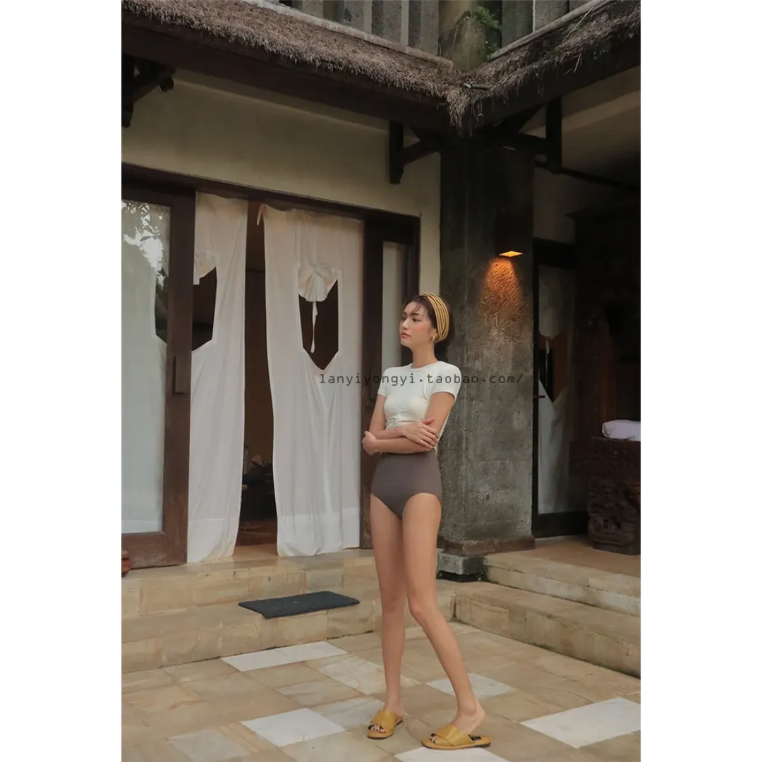 Bikini Set – High Waist Short Sleeve Pleated Korean Style