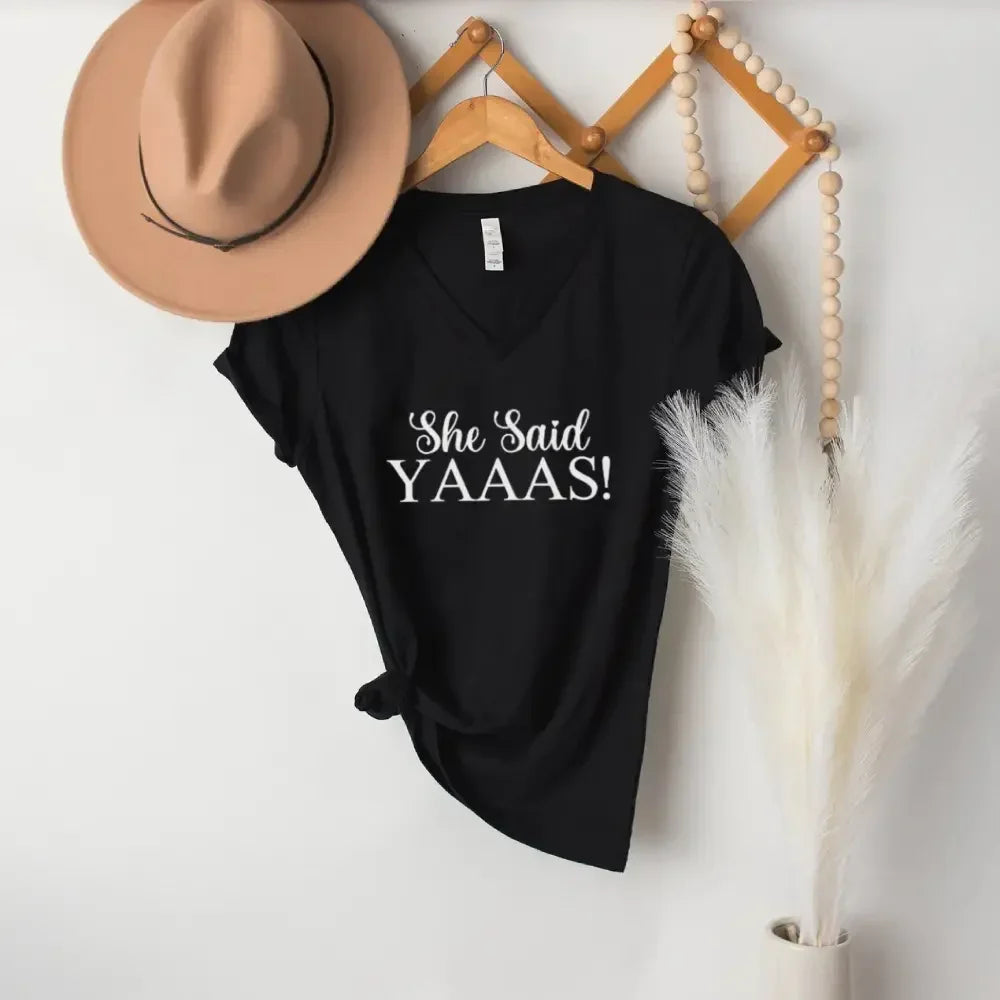 💍 I Said YAAAS Bachelorette Crew Party 🍾 Matching V-Neck T-Shirts