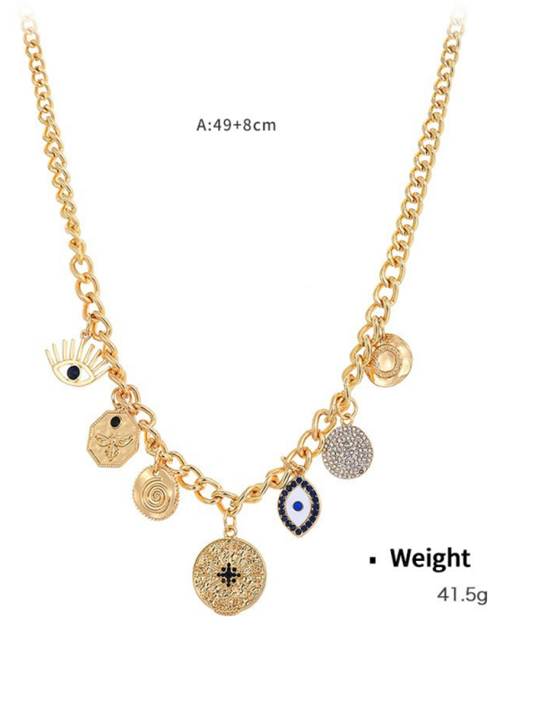 Modern mystical coin-set diamond relief small pendant bib necklace
