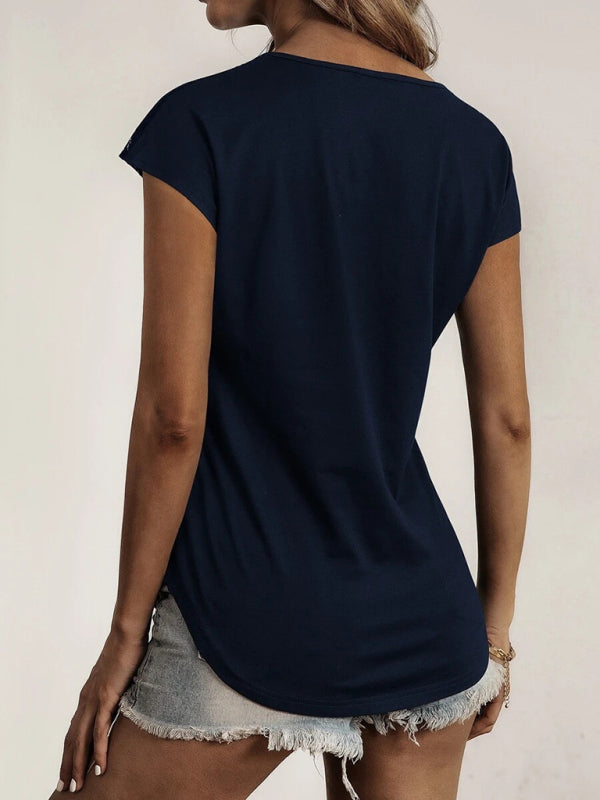 Lace Detail V-Neck Tank Top Cotton Blend Women's Sleeveless Tee