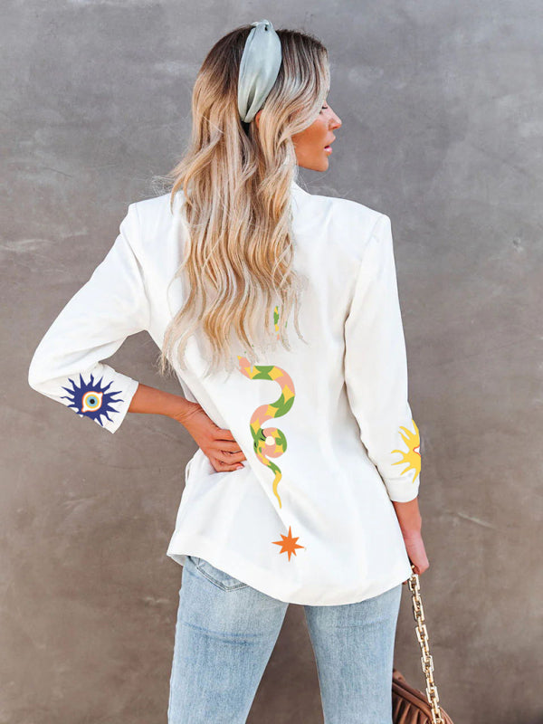 Women's Printed Slim Blazer - Long Sleeve - Cotton Blend - Four Season