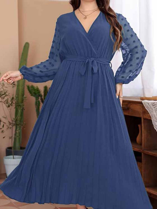 Modern large size elastic waist jacquard patchwork dress