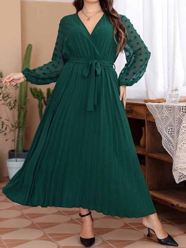 Modern large size elastic waist jacquard patchwork dress