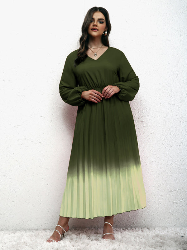 Modern plus size women's temperament gradient pleated dress