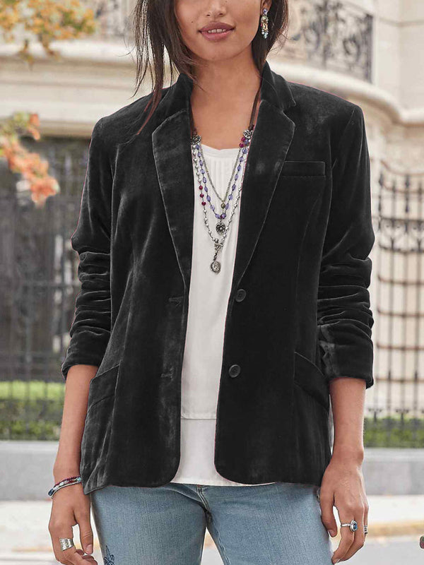 Women's Velvet Blazer Top - Casual Suit - Multiple Colors