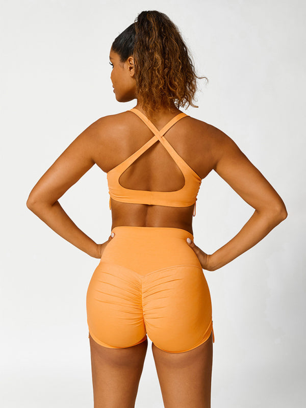Women's Drawstring Yoga Breathable Solid Color Running Tight Shorts