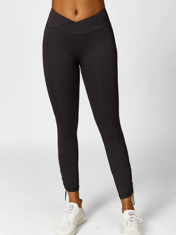Women's Drawstring Yoga Breathable Solid Color Running Tights