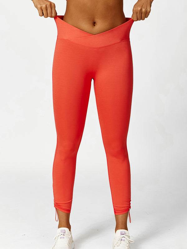 Women's Drawstring Yoga Breathable Solid Color Running Tights
