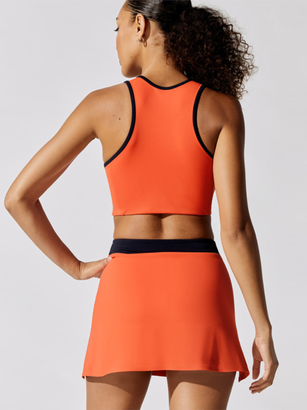 Sports Yoga Top with Built-in Chest Pad | Moisture-Wicking Breathable | White & Orange