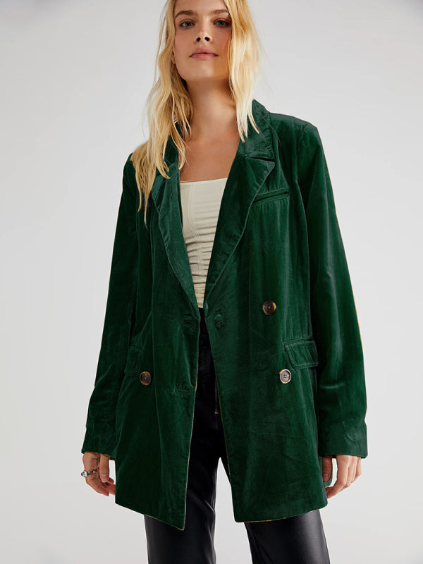 Women's Velvet Split Blazer - Lapel Collar - Multiple Colors - Autumn Winter