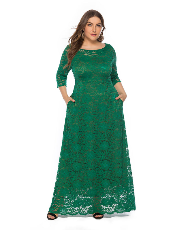 Plus size women's new elegant lace dress
