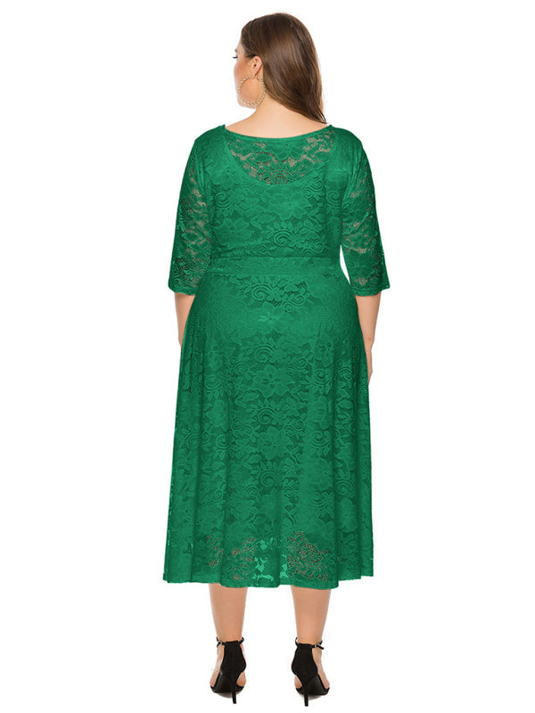 Plus size women's new evening dress bridesmaid dress lace pocket dress
