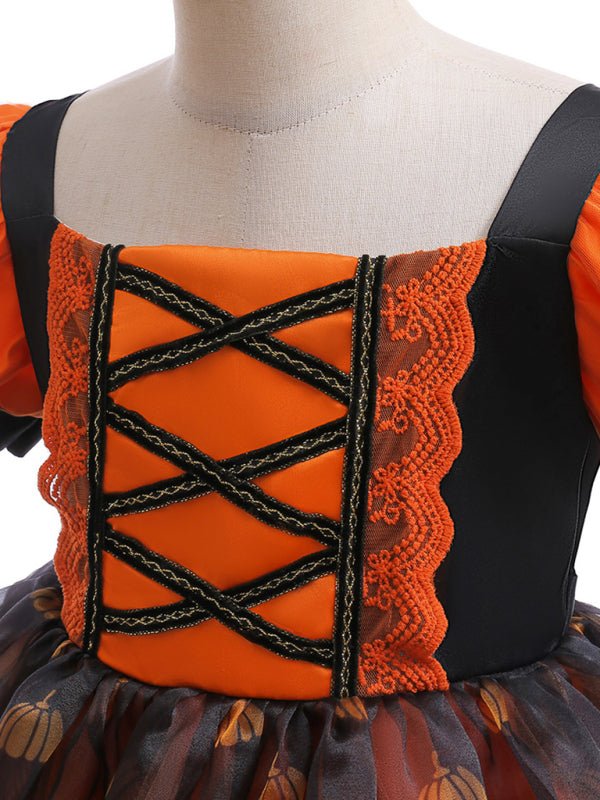 Girls Halloween Pumpkin Witch Dress - Orange Kids Costume