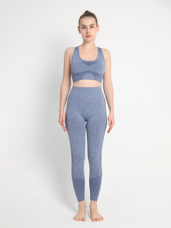 Women's Seamless Athletic Set - Dotted Sports Bra & High-Waist Leggings