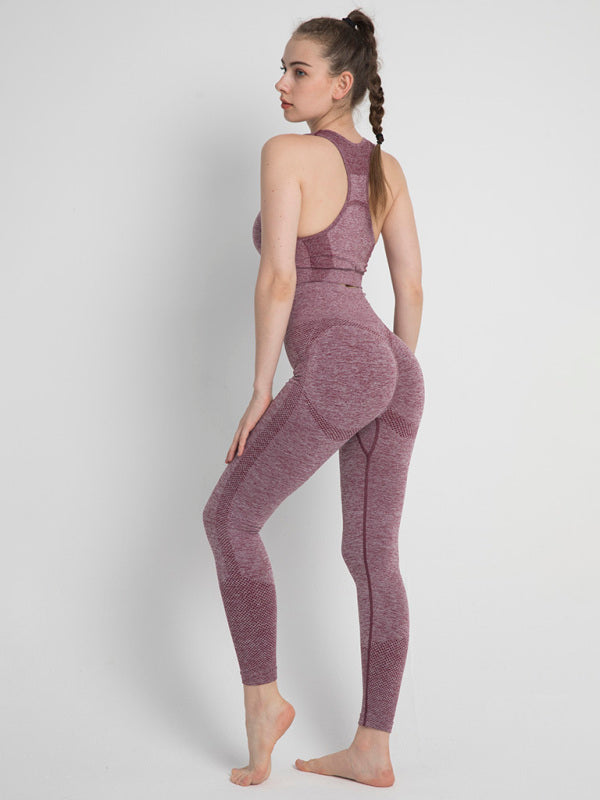Women's Seamless Athletic Set - Dotted Sports Bra & High-Waist Leggings