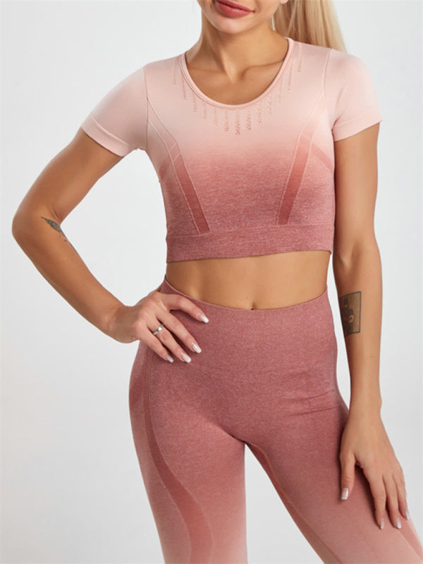 Women's Gradient Tie-Dye Seamless Yoga Set - Two-Piece Athletic Wear