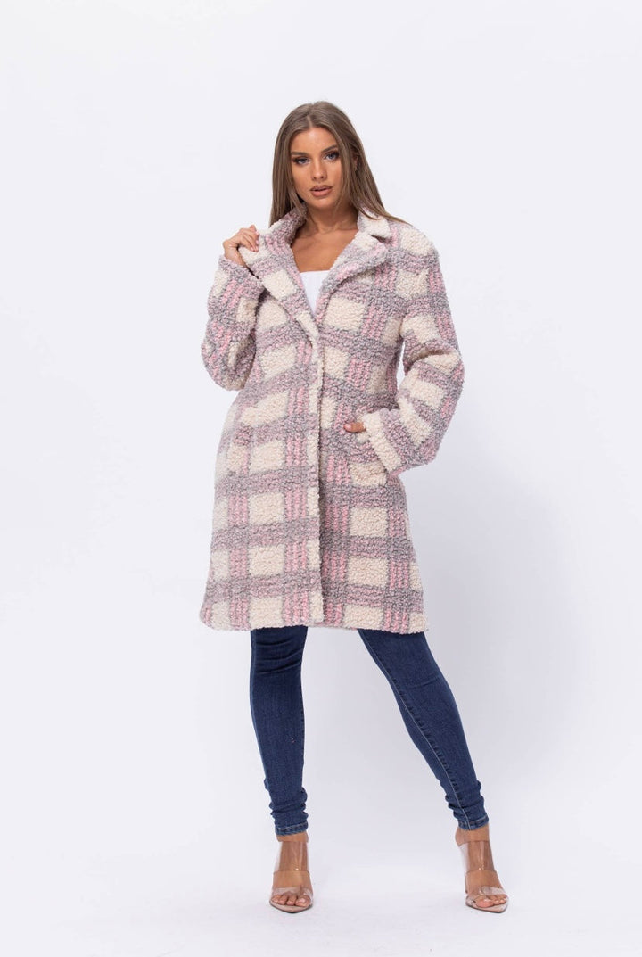 Fluffy Midi Plaid Coat