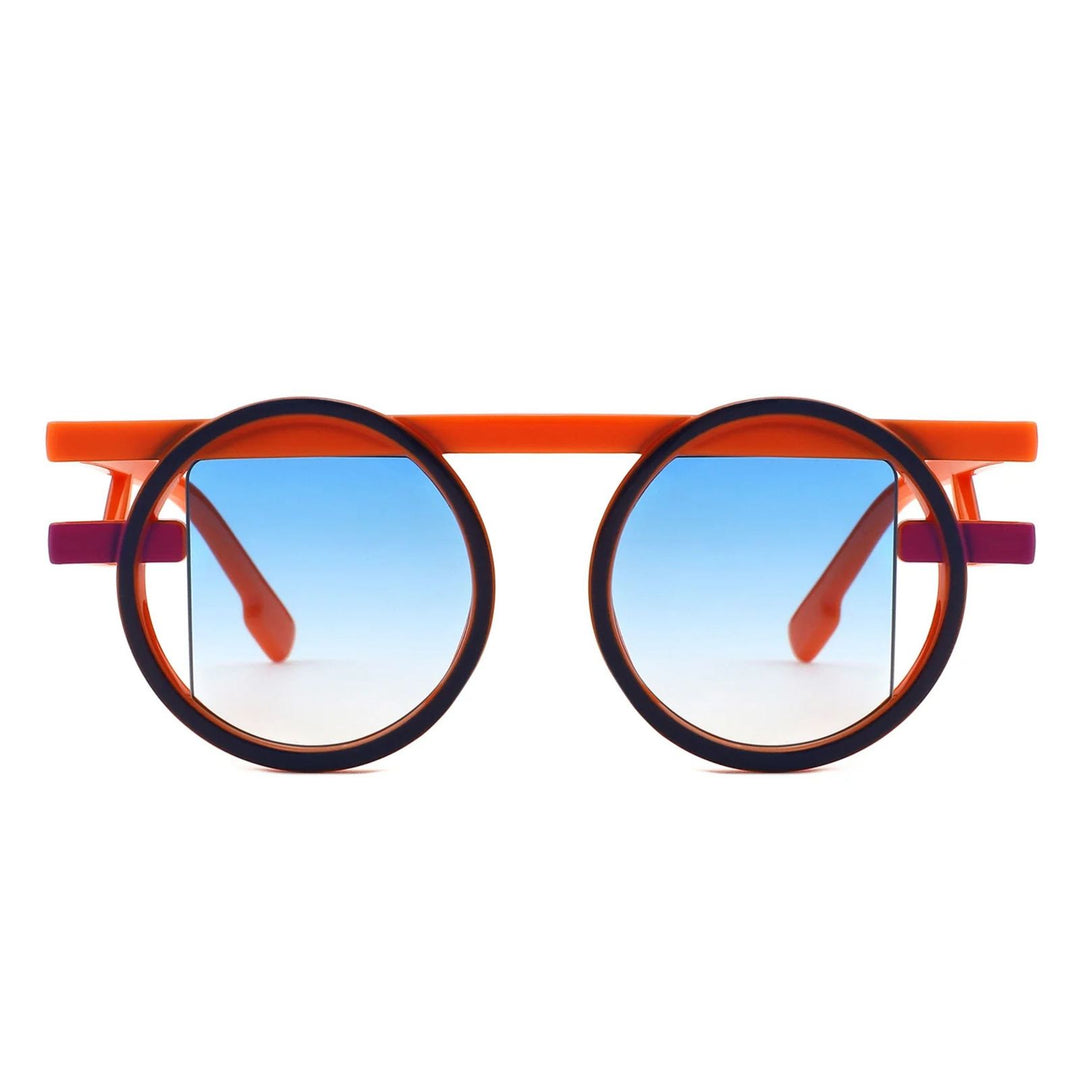 Sunglasses Orange Round Futuristic Double Frame