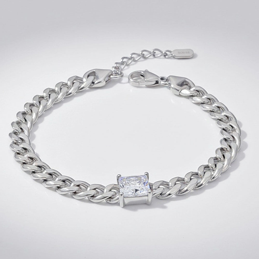 Silver Steel Princess CZ Cuban Chain Bracelet