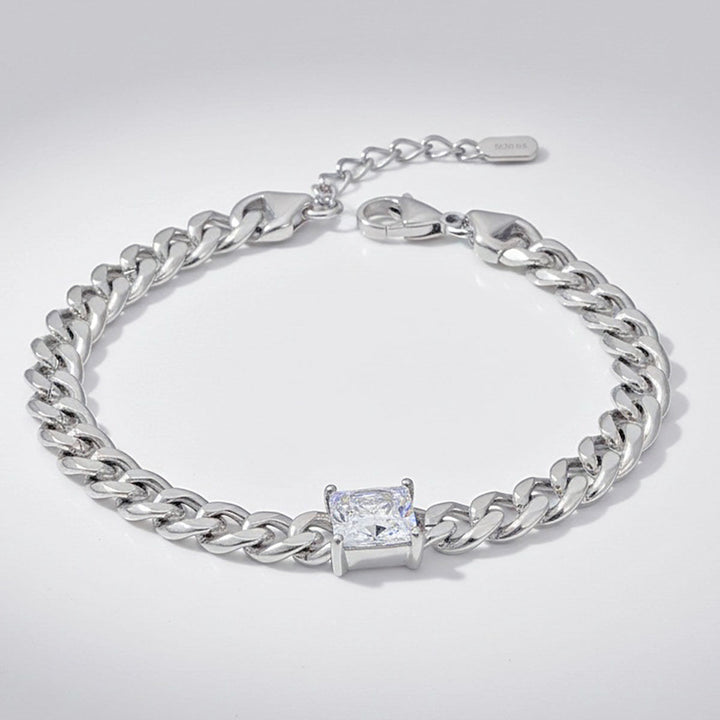Silver Steel Princess CZ Cuban Chain Bracelet