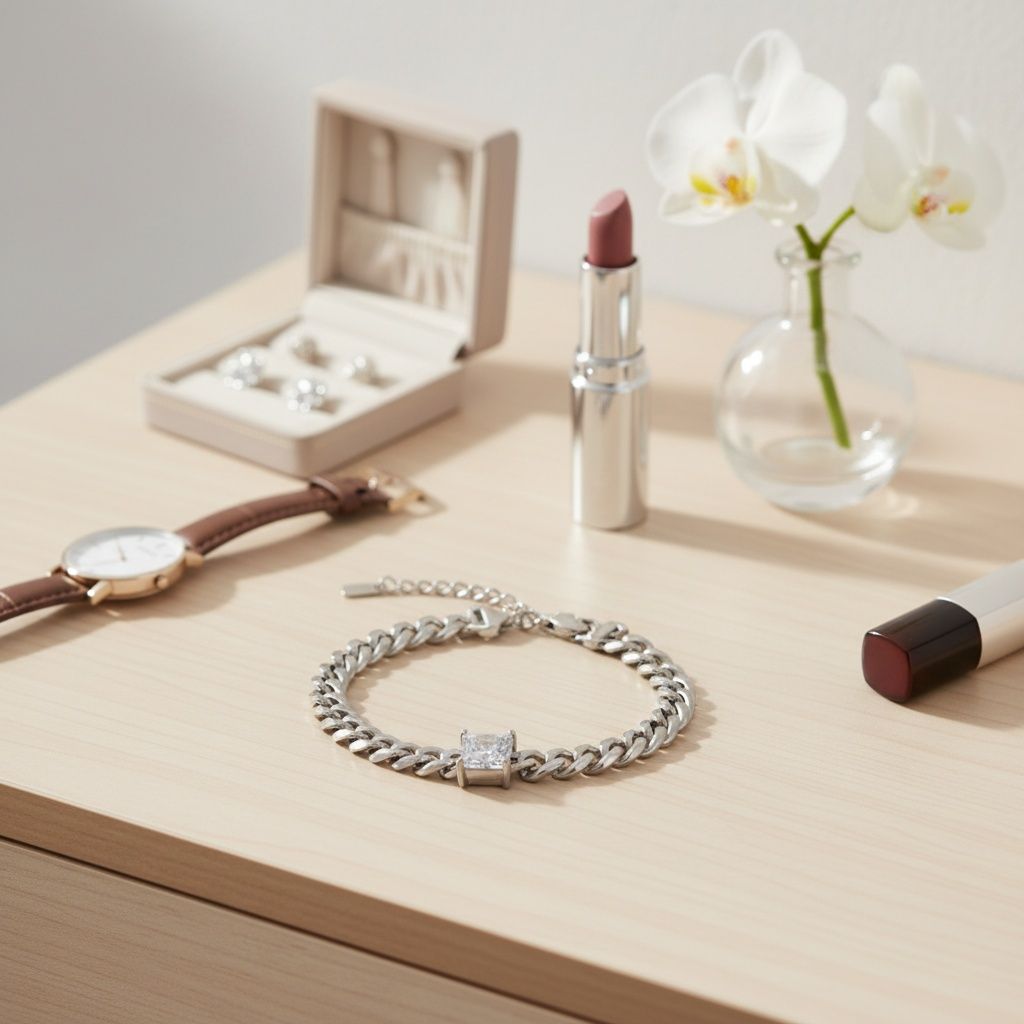Silver Steel Princess CZ Cuban Chain Bracelet