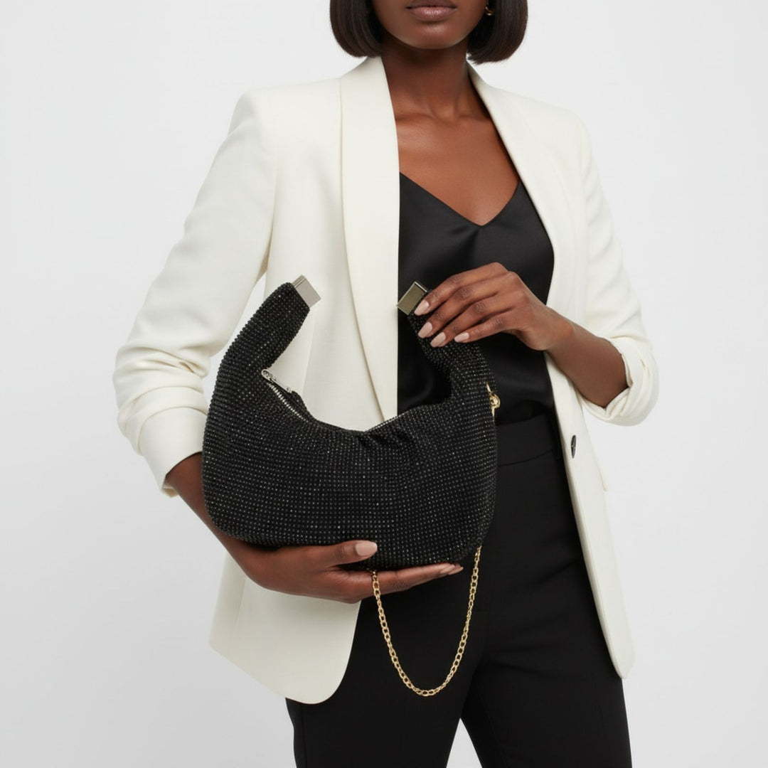 Clutch Premium Black Rhinestone Mesh Hobo Bag