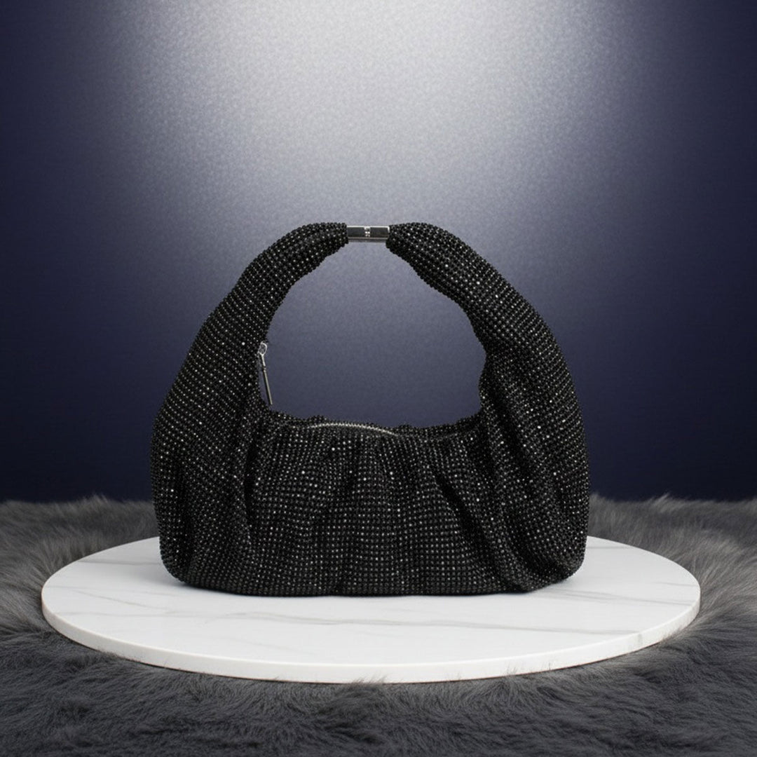 Clutch Premium Black Rhinestone Mesh Hobo Bag