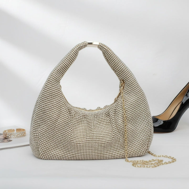 Clutch Premium Gold Rhinestone Mesh Hobo Bag