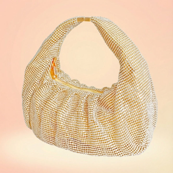 Clutch Premium Gold Rhinestone Mesh Hobo Bag