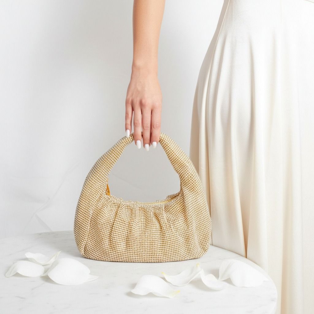 Clutch Premium Gold Rhinestone Mesh Hobo Bag