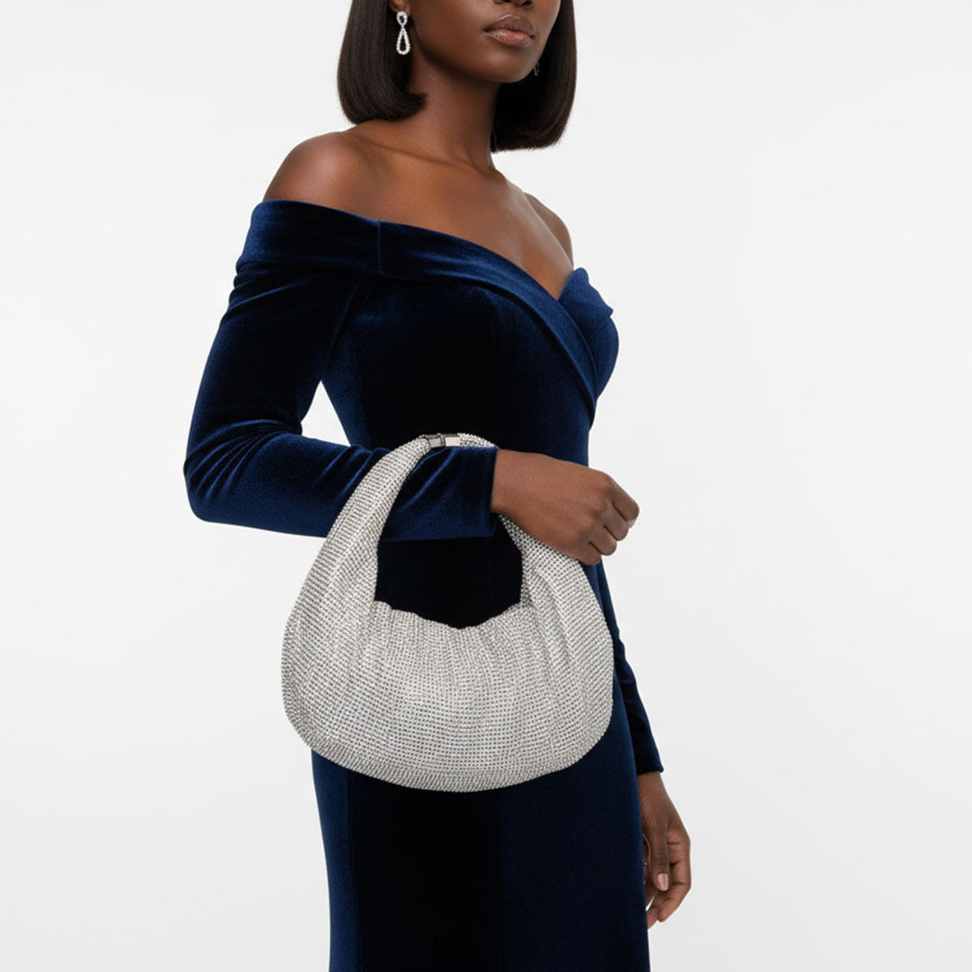 Clutch Premium Silver Rhinestone Mesh Hobo Bag