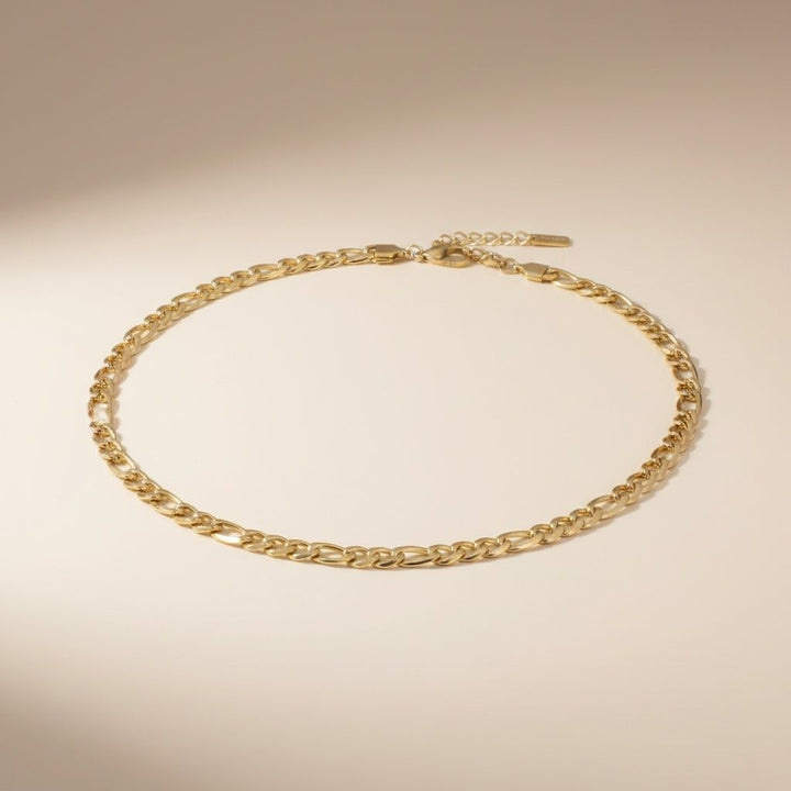 Mens 20in 7mm Gold 18K Stainless Steel Figaro Chain