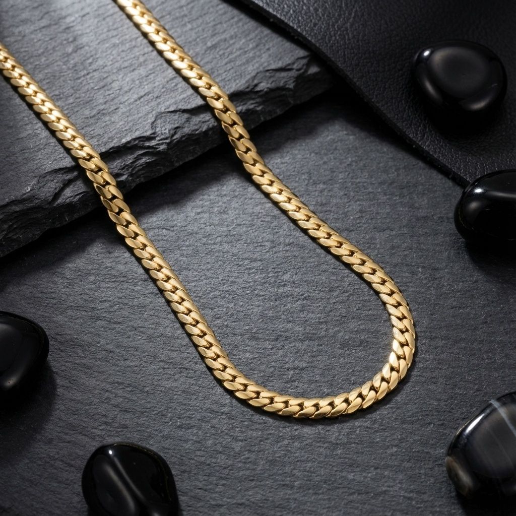 Mens 24in 8mm Gold 18K Stainless Steel Miami Chain
