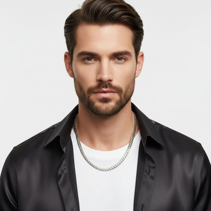 Mens 24in 8mm Stainless Steel Miami Chain