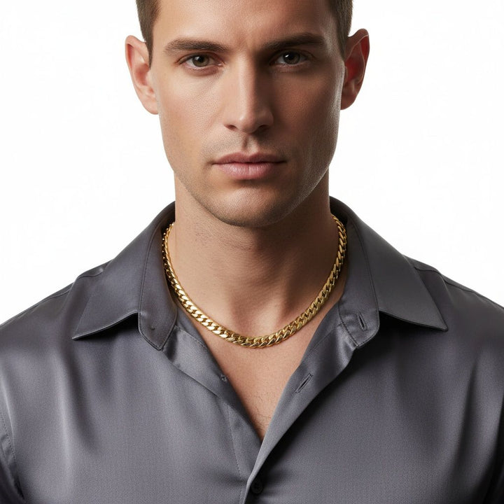 Mens 20in 10mm Gold 18K Stainless Steel Curb Chain