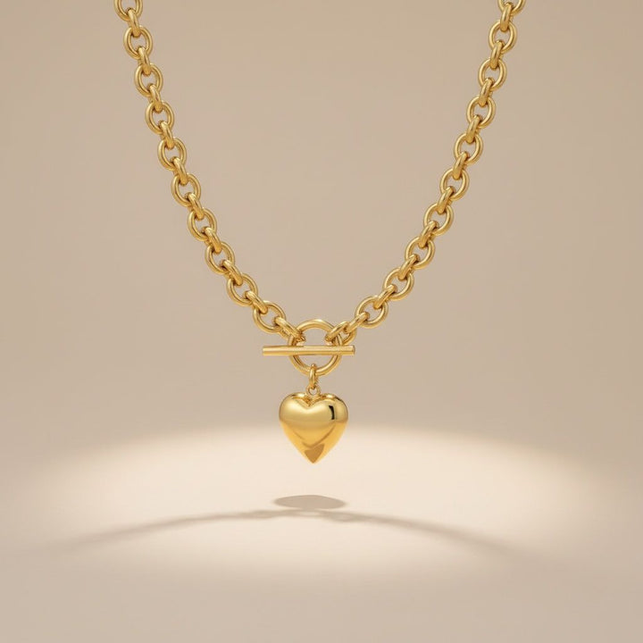 Gold 18K Steel Toggle Heart Rolo Chain Necklace