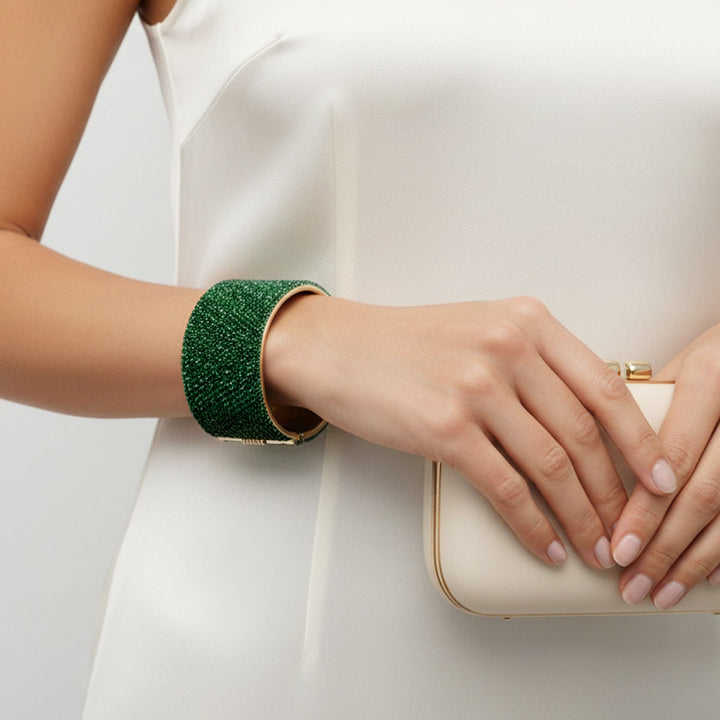 Cuff Confident Glamor Green Pave Finish Bracelet